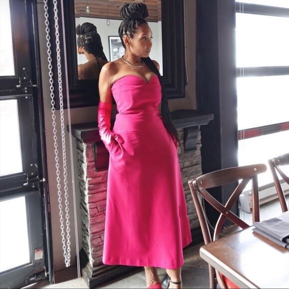 ZARA BLOGGER FAVORITE BUSTIER MIDI DRESS FUCHSIA - Picture 6 of 16